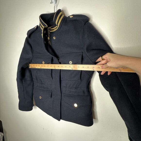 Zadig & Voltaire Wool Jacket Navy Gold Stand Collar Flap Pocket Zip Up Bomber SM - Picture 15 of 16